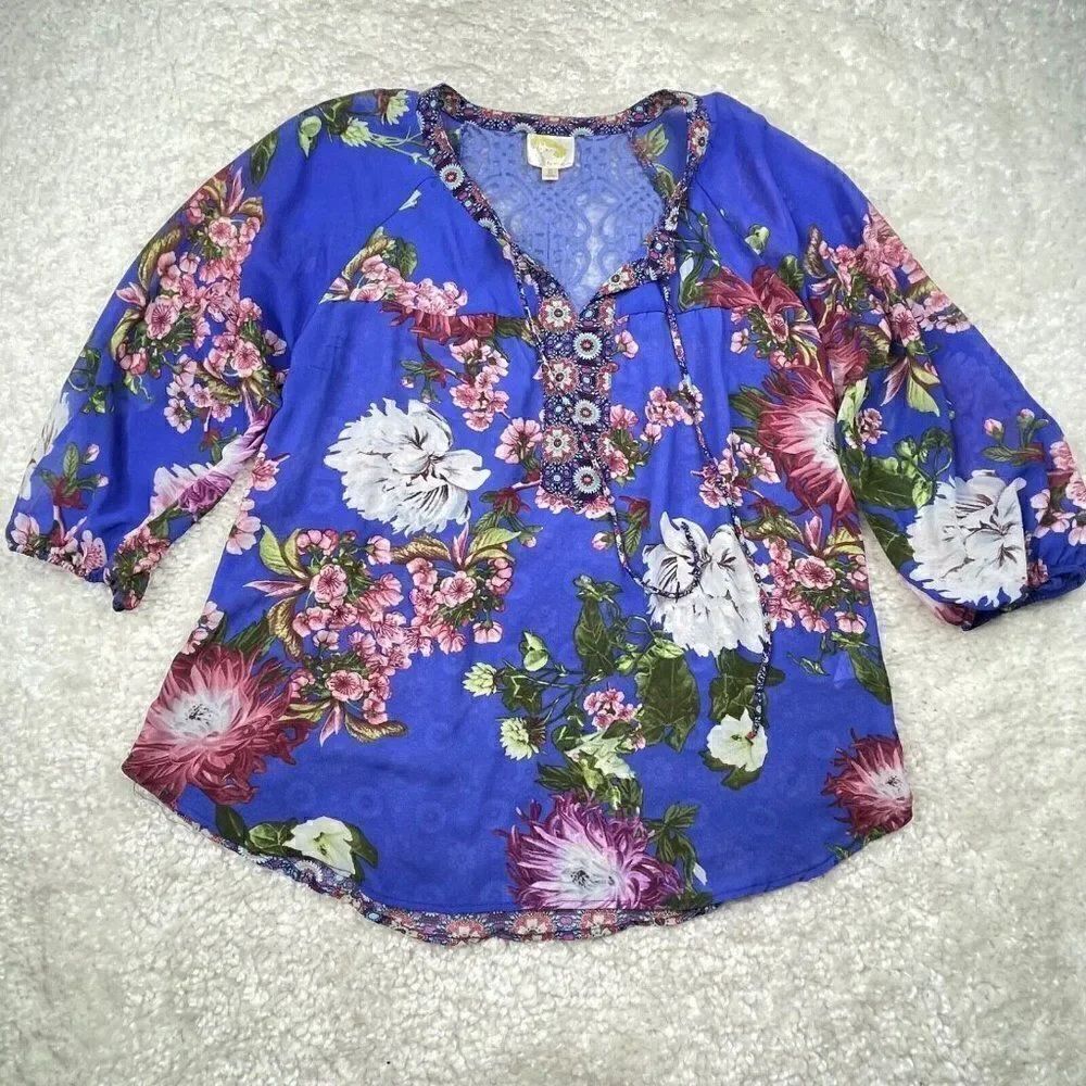 Anthropologie Fig & Flower Purple Sheer Floral Blouse